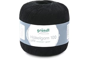 Häkelgarn 100 Gründl 100% Baumwolle, Filetgarn,häkeln, 100g 566 m,NS -2,Stärke 10 (129 schwarz)