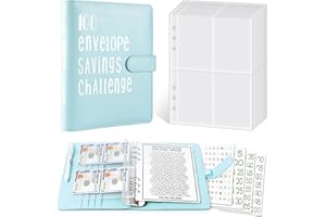 YIHANLZ 100 Envelope Challenge Binder | A5 Savings Binder with Cash Envelopes | Budget Binder for Planning and Saving £ 5050 with Magnetic Buckle (Blue)