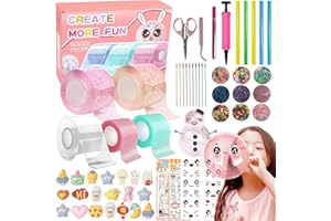 KEAGAN Nano Tape Bubbles Kit, Nano Tape Kit, Nano Double Sided Tape for Making Bubbles, DIY Nano Tape Bubble Craft Kit for Kids, Nano Adhesive Tape Nano Tape Bubble with Sequins Sticker Straw