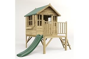 BillyOh Kids Playhouse Tower | Wooden Climbing Frame with Slide or Step Ladder | Play House Wendy House Boys Girls Children | Kids Toys Bunny Max Tower (4x4 Pressure Treated with Slide)