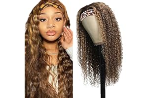 CREUOST 32 Inch Headband Wig Human Hair Water Wave Perücke Damen Echthaar No Lace Echthaar Perücke Wear and Go Glueless Wigs Human Hair Wig 150% Density Headband Wigs P4/27 Hilight Wig (80cm)