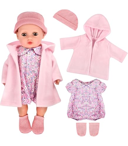 Vêtements pour poupées de 14 à 18 pouces - 4 pièces - Couleur orange - Tenue avec manteau orange - Jupe en tulle - Bandeau - Chaussettes pour poupées de 43 cm - 35-43 cm - Vêtements mignons