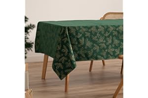 GAMUSI Mantel Navidad Jacquard Hilo Dorado Mesa Comedor Cuadrado decoración navideña 140x240 cm, Color Verde