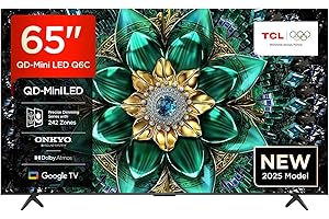 TCL 65Q6C 65" QD-Mini LED SMART TV, 4K HDR Premium 1000nits, con tecnologia Google TV (Dolby Vision IQ e Atmos, sistema audio Onkyo 2.1, Motion Clarity Pro a 144 Hz, Game Master)