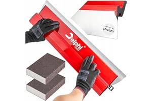 DELPHI Espátula de superficie 100 cm Cuchilla de acero inoxidable 0,3 mm Herramienta para grandes superficies y paredes con 2 esponjas de lijado 120 Grit
