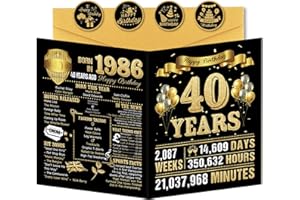 Benjia 40th Birthday Greeting Cards for Men Women, Born in 1986 UK Bday Card with Envelope, 40 Years Old Funny Birthdays Gift Card for Him Her Birthday Decoration Party Supply, Black Gold 20x25 cm