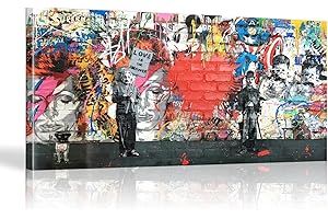 KADING Stampa su tela Wall Art Banksy Graffiti Dipinti su tela Stampe d'arte Wall Art Poster Decorazione pop Immagini Decorazione murale 60x110cm con cornice