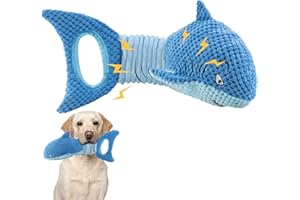 LEGEND SANDY Juguetes para perros para masticadores agresivos, juguetes para perros grandes para mantenerlos ocupados, juguetes interactivos chirriantes para mascotas, tira y afloja, tiburón azul