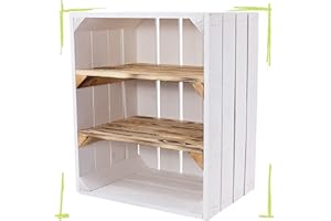 Vintage Möbel 24 GmbH Weiße Holzkiste mit 2 geflammten Mittelbrettern -quer- 50x40x30cm