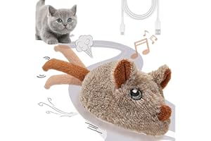 Vealind Souris rechargeable pour chat avec queue agitée, souris électronique couinante réaliste pour chats d'intérieur, jouets USB tactiles pour chaton (marron)