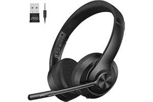 AOC Wireless Headset with Microphone, dongle-BT/Bluetooth/wired 3 modes connection, bluetooth Headset V5.3, PC Headphone Office Teams for Skype, Call Center, Teaching, Business Chat