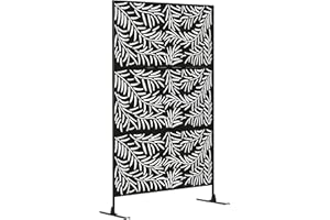 Outsunny Decorative Garden Privacy Screen with Stand, 6.5FT Freestanding Metal Outdoor Divider, Decorative Privacy Panel with Expansion Screws for Garden Pool Hot Tub, Willow Branch Style, Black