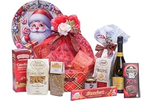 Cesti Natalizi Speciale Italia – Cesto Natalizio Gastronomico Tulle, Confezione Regalo Natale con Panettone da 500g, Prodotti Gastronomici e Dolciari, 10 pezzi