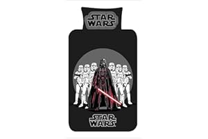 Disney Star Wars Single Duvet Cover & Pillowcase Set – Reversible Bedding with Darth Vader & Stormtroopers – Official Boys Kids Polycotton Bed Linen – Black & Grey – 135x200cm (SINGLE)