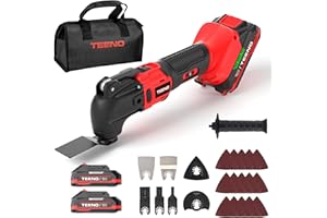 TEENO Outil Multifonction Oscillant Sans Fil 20V, Brushless Outil Multifonction Sans Fil, 6 Vitesses Variables, 8500-21000 tr/min, Chargeur, Angle Oscillant 4°, Pour Racler, Polir, Couper (2 piles)