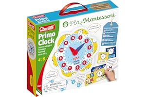 Quercetti Primo Clock, Orologio Educativo Montessori per Mambini 4-8 Anni con Tessere Riscrivibili, Pennarello e lancette mobili, Giochi Educativi per Imparare a Leggere l’Ora, Made in Italy