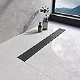 EMKE Linear Shower Drain 600mm, 304 Stainless Steel Long Invisible Shower Floor Drain with Odor Stop and Hair Strainer, 2 in 1 Tile Insert Double-Sided Shower Drain for Kitchen, Bathroom - Matte Black