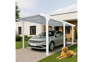 MENDLER Alu-Carport HWC-O23, techado para coche, garaje y cobertizo, estructura de 10 cm, techo de policarbonato con canaleta, 3 x 6 m - blanco
