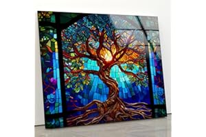 My Photostation.com 50 x 33,5 cm x 33,5 cm, arte della parete in vetro temperato - Vita di albero decorazione della parete - Stampa su vetro - Grande arte da parete-Decorazione per finestre macchiate