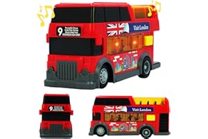 D.A.Y. Republic UK City Tour Bus Toy - Visit London Red Double Decker with Flashing Lights & Sounds, Friction Powered Play Vehicle, Souvenirs for Boys and Girls