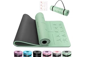 OUTDOUSE Yoga Mat with Alignment Lines,TPE 6mm Sports Exercise Mat,Non-Slip,for Gymnastics,Pilates,Home, Travel,Gymnastics Mat with Storage Straps,Yoga Mats for Women and Men,183x61x0.6cm