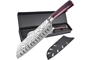 PoktWorld Couteau Santoku,Couteau Cuisine Japonais,Couteau de Cuisine Professionnel en Acier Inoxydable,Couteaux et ustensiles de cuisine,Ergonomique Poignée Confortable,avec Boîte Cadeau…