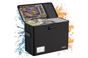 Tamfile Fireproof Comic Book Storage Box with Lock, 15.6" x 7.5" x 11.4" Large Capacity Comic Books Organizer Box, Waterproof Moistureproof Collapsible Comic Short Box Holds 150-175 Comics, Black