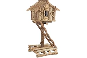 Relaxdays Vogelhaus stehend, unbehandeltes Deko Vogelhäuschen auf Ständer, handgemachtes Holzhaus mit Leiter, natur, 17 x 21 x 42 cm
