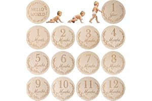 DBREAKS Cartoncini in legno per neonati,14 cartoncini mensili per bambini dalla nascita a 1 anno,accessori fotografici,Scatola dei ricordi Neonato,Regali Neonati,