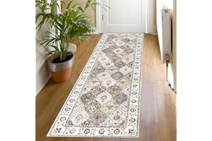SHACOS Runner Rugs for Hallway 60 x 180 cm Non Slip Brown Hall Runner Rug Machine Washable Floor Carpet Runners Soft Distressed Vintage Runner Rug for Entrance Bedroom Laundry Room Kitchen, Brown