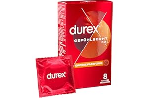 ‎DUREX Durex Gefühlsecht XXL Kondome – Dünne Kondome mit großer Passform & mit Silikongleitgel befeuchtet – 8er Pack (1 x 8 Stück)