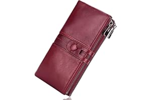 Roulens Portafogli da donna in vera pelle, multifunzione, sottile, con cerniera, grande capacità porta carte con RFID