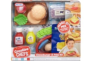 Little Tikes Creative Chefs Cheeseburger and Fries Kit - Viene con Make It Mix y 22 Accesorios Realistas, Juego de Cocina de Simulación, NO Comestible, Adecuado para Niños y Niñas Mayores de 3 Años