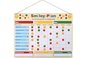 OQONO Belohnungstafel aus Metall, für Kinder, Smile-Plan, 30 x 40 cm, Magnetische Aufgabentafel mit beschreibbaren Magneten und vorgefertigten Hausaufgaben und Pflichten, Planer für Kinder