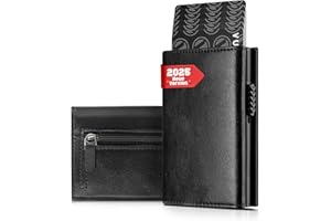 IceReco Portafoglio Uomo Con Portamonete, Mini Protezione RFID, Slim in Pelle Vera Nero, Piccolo Pinko Magnetico per Credito Carte Lampo Banconote