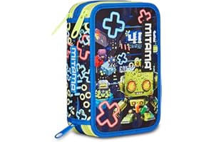 Mitama Astuccio Scuola 3 Scomparti, TRIPLO GAMING404, Contenuto 47 pz, Completo di Matite, Pennarelli, Portapenne Scuola Elementare Bambino