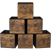 SONGMICS Saklama kutusu, 6'lı set, d&uuml;zenleme kutuları, dokusuz kumaş, katlanır kutu, 26 x 26 x 28 cm, kumaş kutu, k&uuml;p raf i&ccedil;i