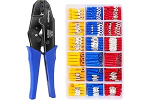 DECHENGBAO Insulated Wire Terminal Crimping Tool Kit, 0.5-6mm² Ratchet Crimping Plier, Cable Lug Pliers Electrician Crimping Tool Set with 700 Insulated Butt Bullet Spade Ring Crimp Connectors