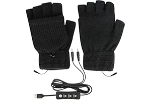 Augot USB Heated Gloves Full Half Fingers Heating Warm Gloves Knitting Mittens for Women Men Girls Boys Adjustable Temperature Washable Winter Warm Laptop Gloves for Indoor or Outdoor (Black)
