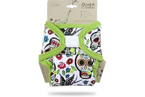 ‎PETIT LULU Petit Lulu Größe 2 PUL Überhose (5-16 kg) | Klett | One Size Windelüberhose | Baby Windelhose | Waschbar & Wasserdicht | Stoffwindeln | Hergestellt in EU (Gatos Calaveras (auf weiß))