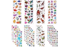 Kaderas Adesivi 3D per Bambini, 500+ Puffy Stickers Inclusi Dinosauri Lettere Oceano Pesci Farfalla (24 Fogli)