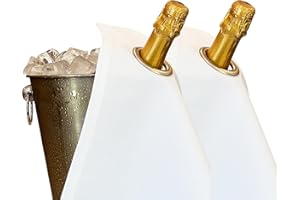 BOTTLECLOTHS - Classic Collection, Flaschentuch mit Metallring für Eiskübel, Baumwolle, 42 cm, Eckloch (Weiß mit Silbernem Metallring, 2 Stück)
