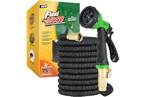 Flexi Hose Expandable Garden Hose - 75FT Heavy Duty Water Hose, Retractable Hose with 2cm Brass Fittings - Expandable Hose Design Includes Spray Nozzle (Black 23 Metres)