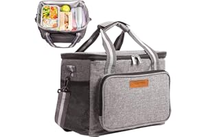 Phantasy 24L Kühltasche, Grau Kühlbox Faltbar Groß Isoliert Faltbar Gefriertasche, Warmhaltetasche Lunchtasche Picknicktasche für Strand Picknick Camping BBQ