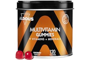 ALDOUS LABS Multivitaminico Caramelle Gommose - 120 Gummies Gusto Mora - 12 Vitamine e Minerali - Vitamina C, D, B12, E, A, B6, B5, Biotina, Acido Folico, Zina - Aldous
