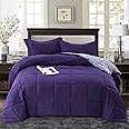HIG 3pc Down Alternative Comforter Set - All Season Reversible Comforter with Two Shams - Quilted Duvet Insert with Corner Tabs - Hypoallergenic, Soft, Fluffy (King/Cal King, Purple)