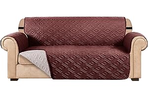 AMEHA Sofa Cover 3 Seater Water Repellent Sofa Slipcovers – Non Slip Reversible Sofa Protectors from Pets & Kids with Adjustable Elastic Straps Embossed Quilted Washable Couch Covers, Brown - Beige