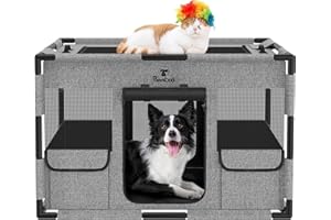 Pawaboo Corral para Perros Jaula Extra Grande, Perrera de Malla Transpirable Corralito para Perros, Tienda de Campaña para Uso en Interiores al Aire Libre con Bolsa, Medio, Negro & Gris