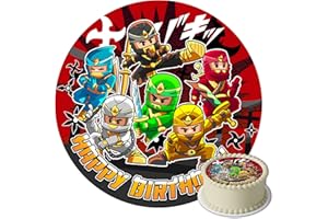 J&M DECO Tortenaufleger Ninja – essbare Kuchendeko Ø 20 cm – Tortenbild für Jungengeburtstag mit Action-Motiv – Tortendeko aus Zuckerpapier – gebrauchsfertig