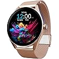 Titan Crest 1.43” AMOLED Smart Watch with BT Calling, AI Morning Briefs, Functional Crown, Health Tracking, Aluminium Body, 100+ Sports Modes, Smartwatch for Men and Women - Rose Gold Mesh Strap